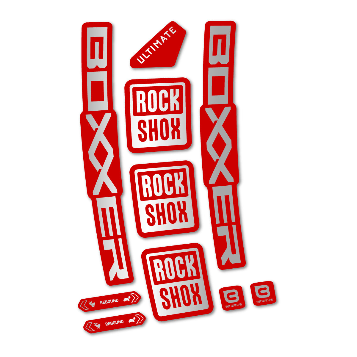 Stickers for RockShox Boxxer Ultimate Red 2027, Fork vinyl decals - Light Silver