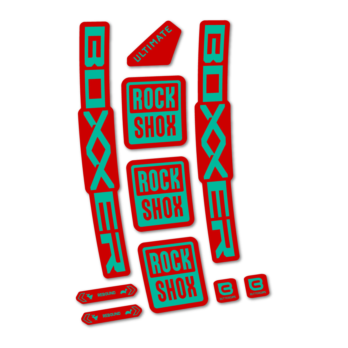 Stickers for RockShox Boxxer Ultimate Red 2027, Fork vinyl decals - Green Turquoise