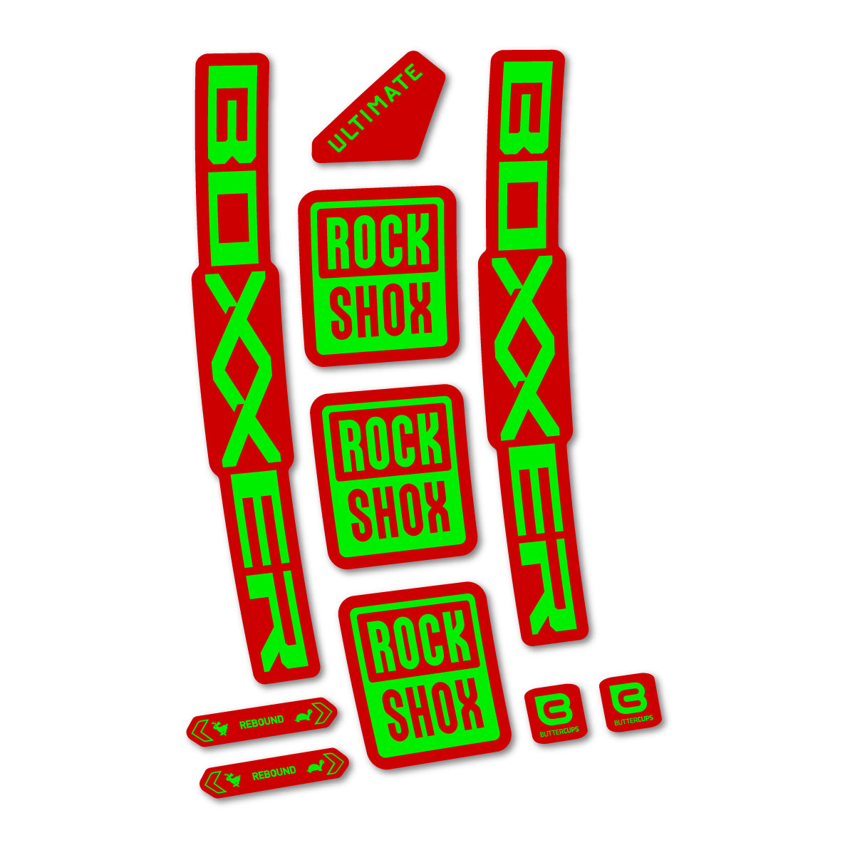 Stickers for RockShox Boxxer Ultimate Red 2027, Fork vinyl decals - Neon Green
