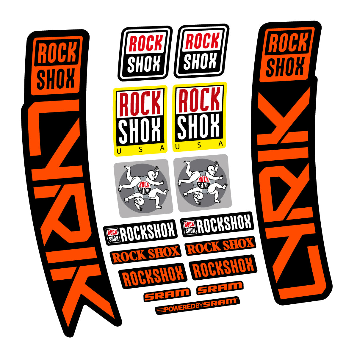 Stickers for RockShox Lyrik 2027, Fork vinyl decals - Orange Neon