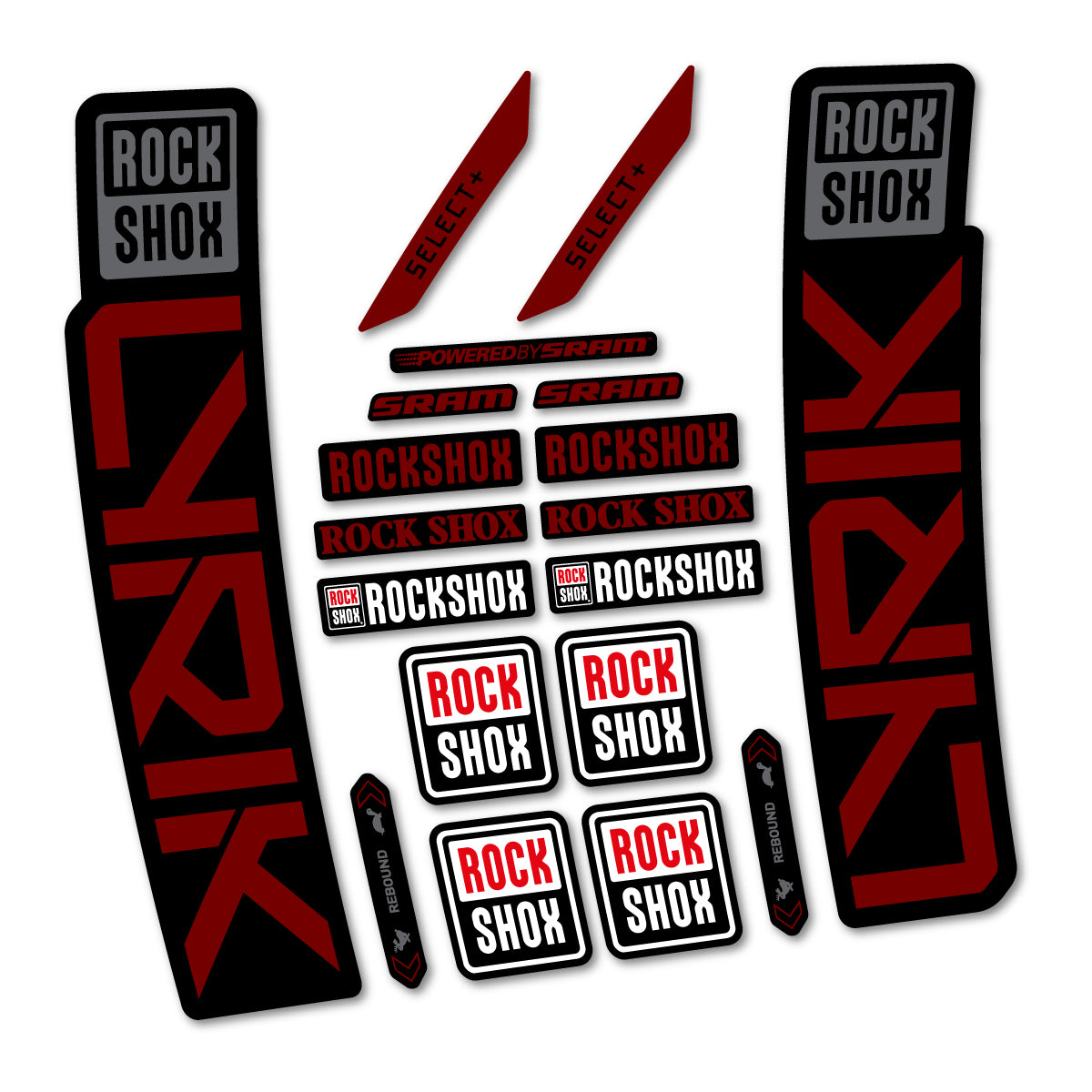 Stickers for RockShox Lyrik Select 2027, Fork vinyl decals - Very Dark Red