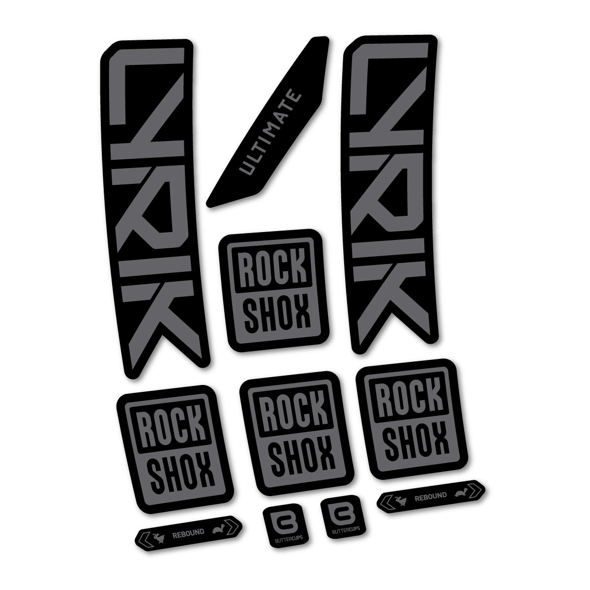 Stickers for RockShox Lyrik Ultimate 2027, Fork vinyl decals - Medium Grey