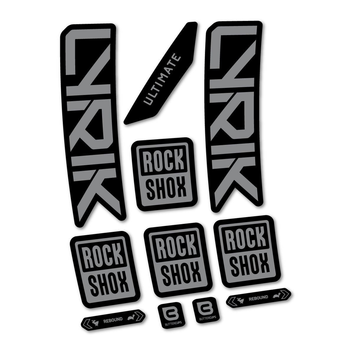 Stickers for RockShox Lyrik Ultimate 2027, Fork vinyl decals - Traffic Grey