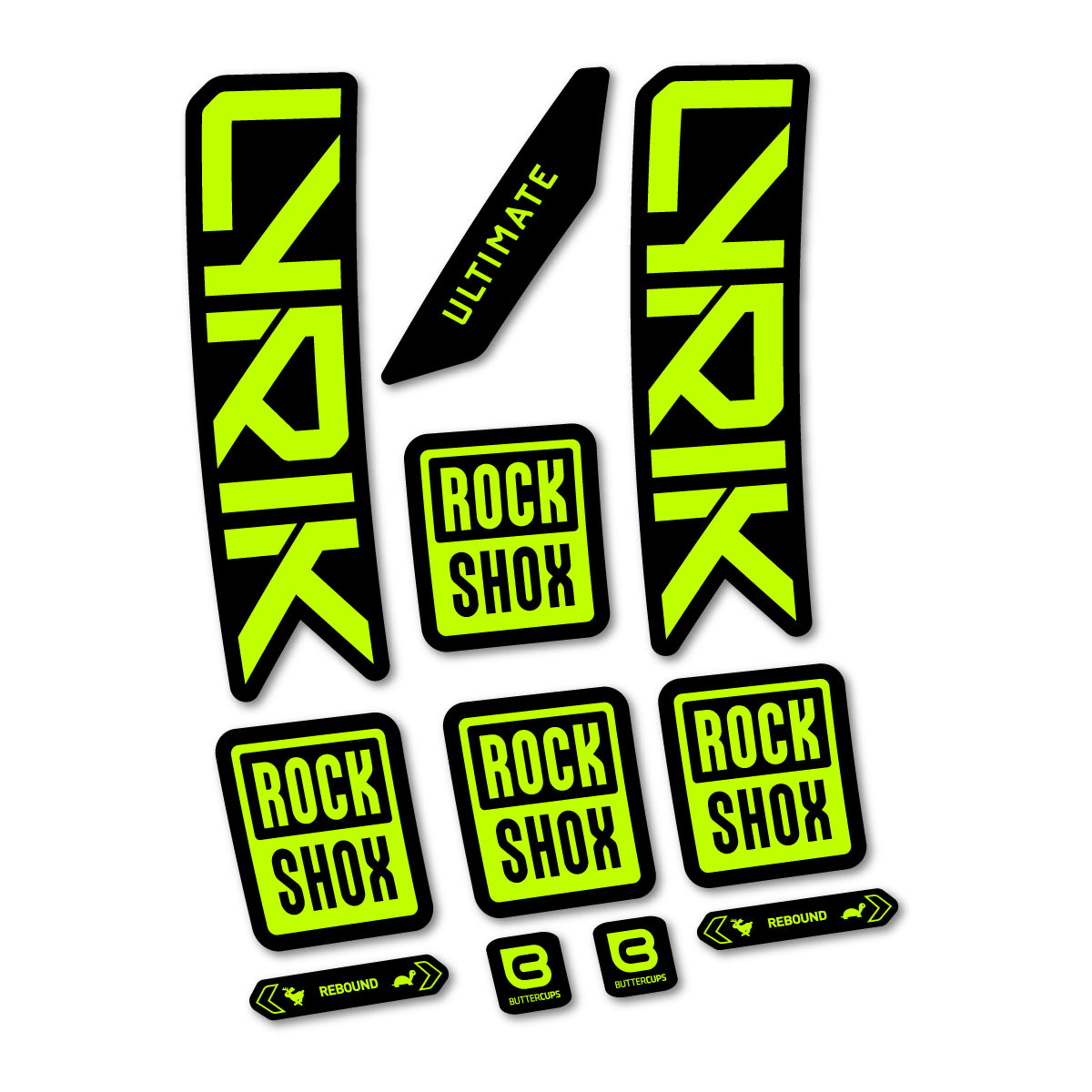 Stickers for RockShox Lyrik Ultimate 2027, Fork vinyl decals - Lime Neon