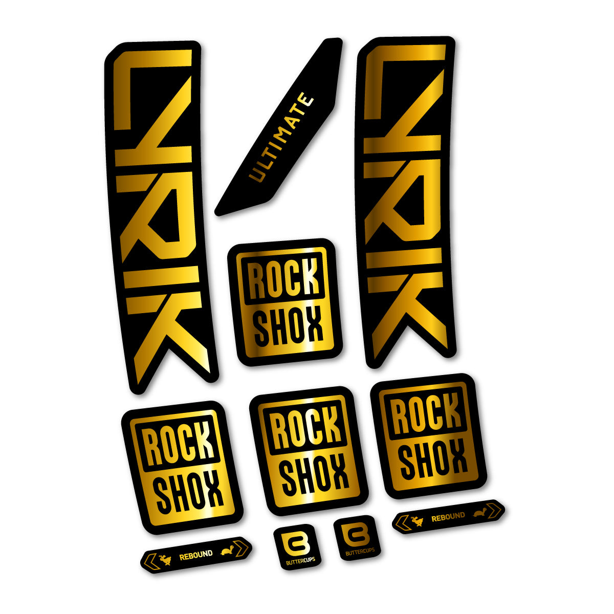 Stickers for RockShox Lyrik Ultimate 2027, Fork vinyl decals - Chrome Gold