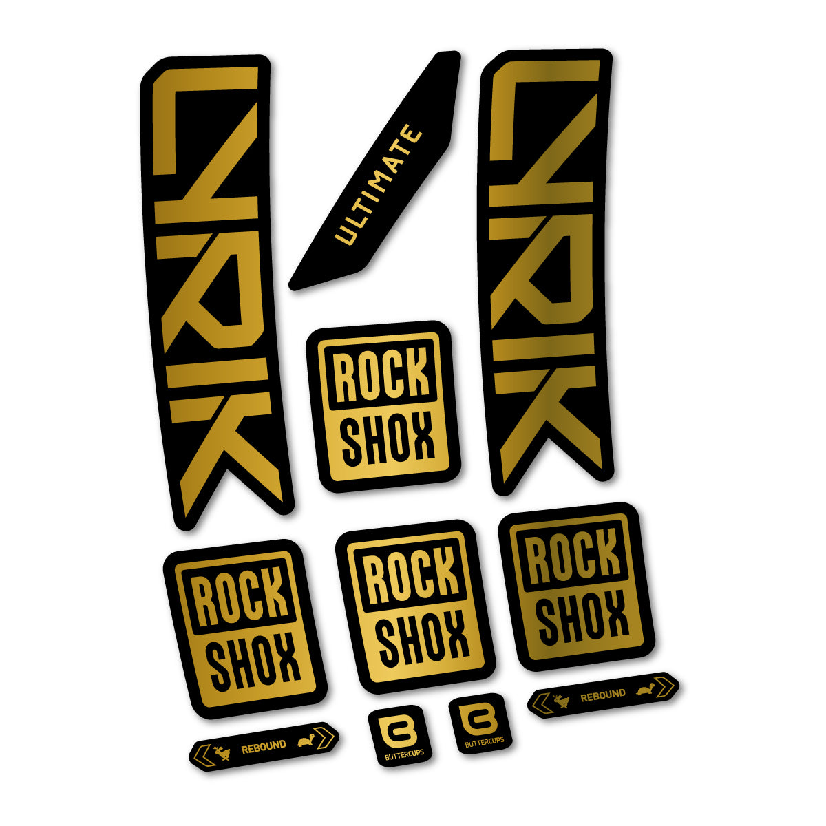 Stickers for RockShox Lyrik Ultimate 2027, Fork vinyl decals - Gold