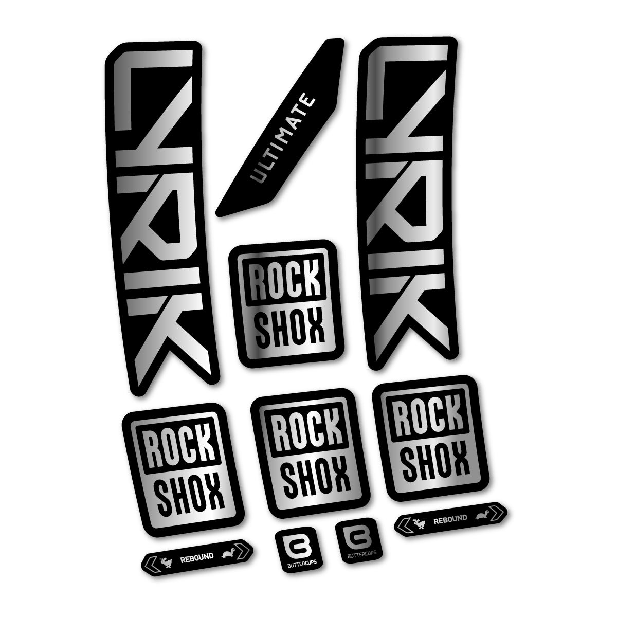 Stickers for RockShox Lyrik Ultimate 2027, Fork vinyl decals - Chrome Silver