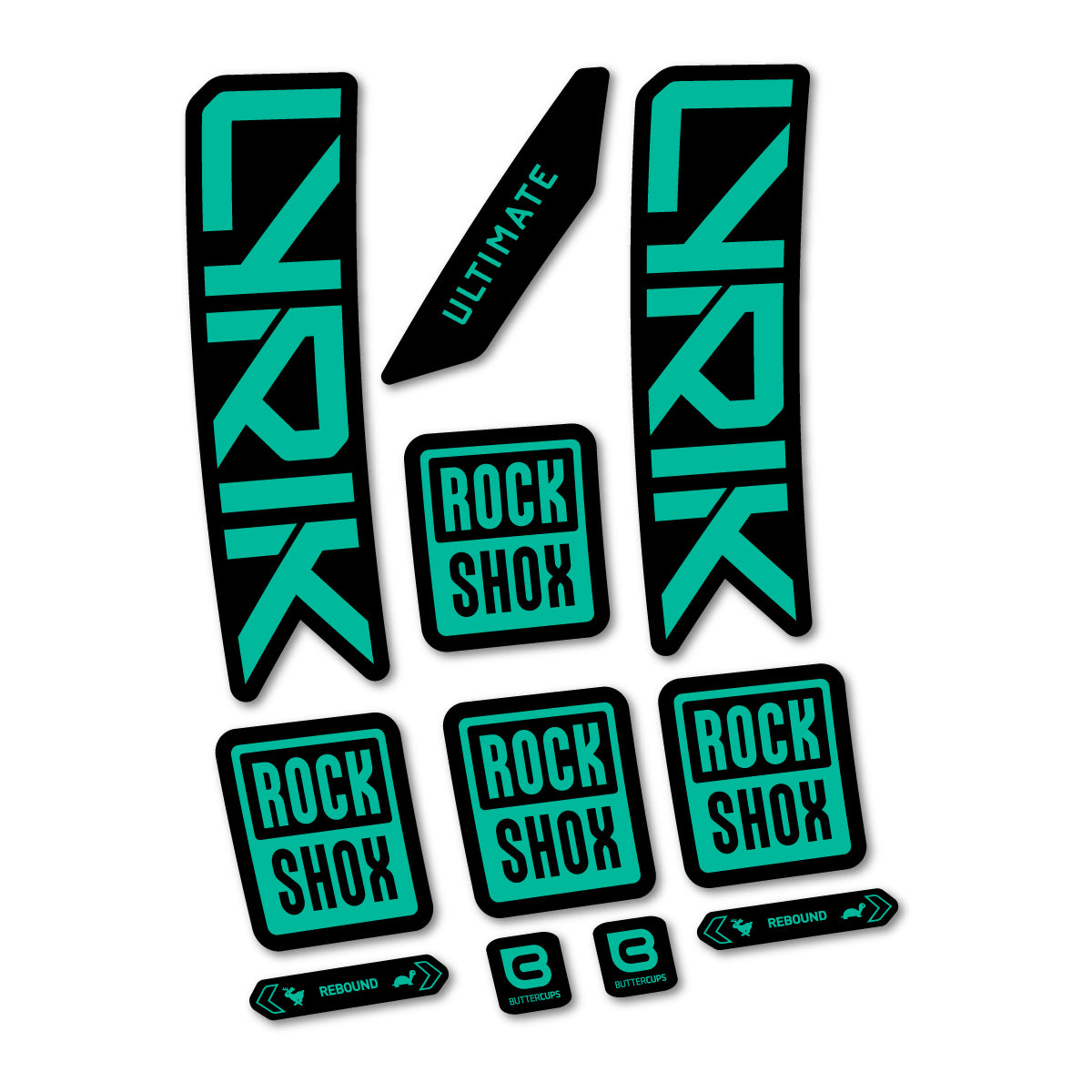 Stickers for RockShox Lyrik Ultimate 2027, Fork vinyl decals - Green Turquoise