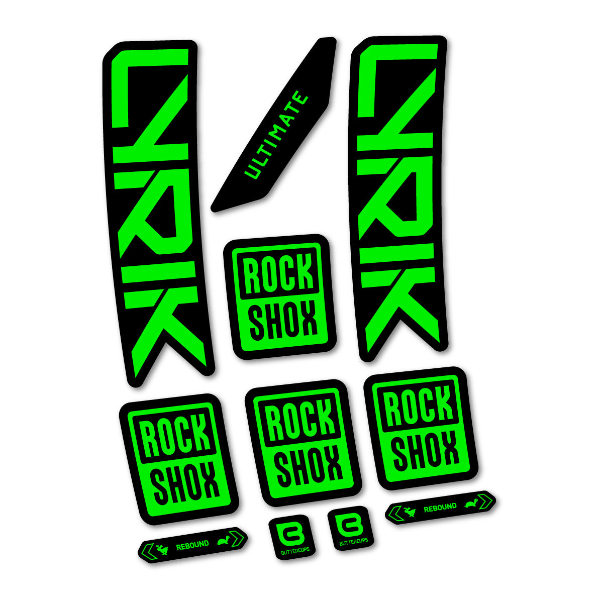 Stickers for RockShox Lyrik Ultimate 2027, Fork vinyl decals - Neon Green