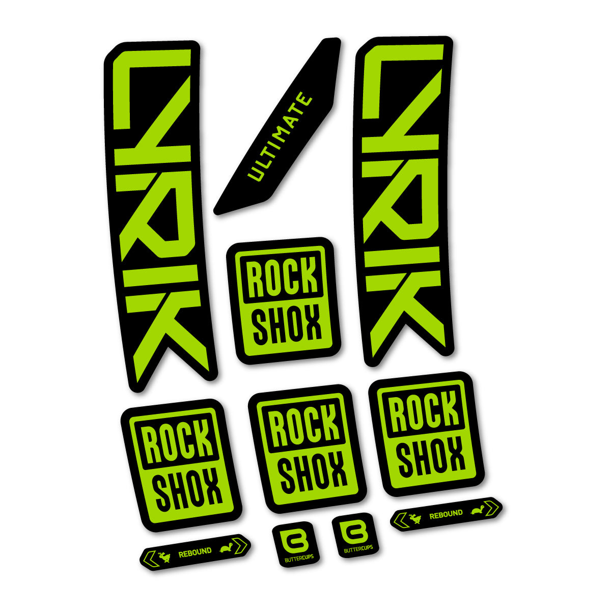 Stickers for RockShox Lyrik Ultimate 2027, Fork vinyl decals - Lime Green