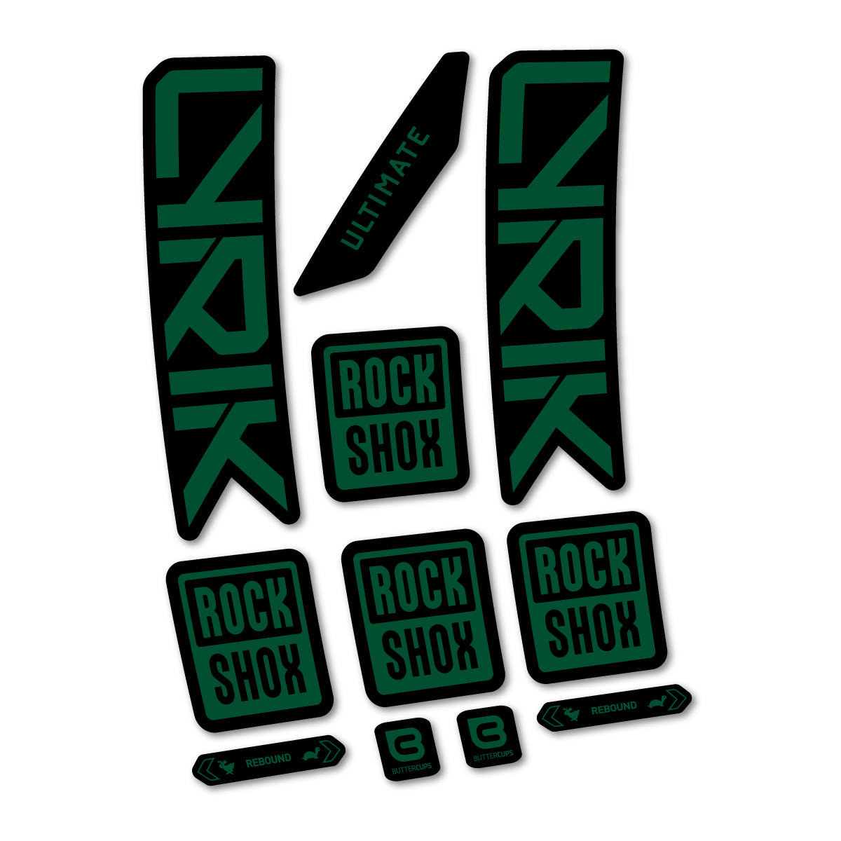 Stickers for RockShox Lyrik Ultimate 2027, Fork vinyl decals - Dark Green