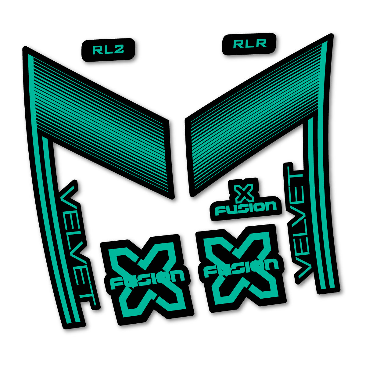 Compatible Stickers for Xfusion Velvet White 2016-2017, Fork vinyl decals - Green Turquoise
