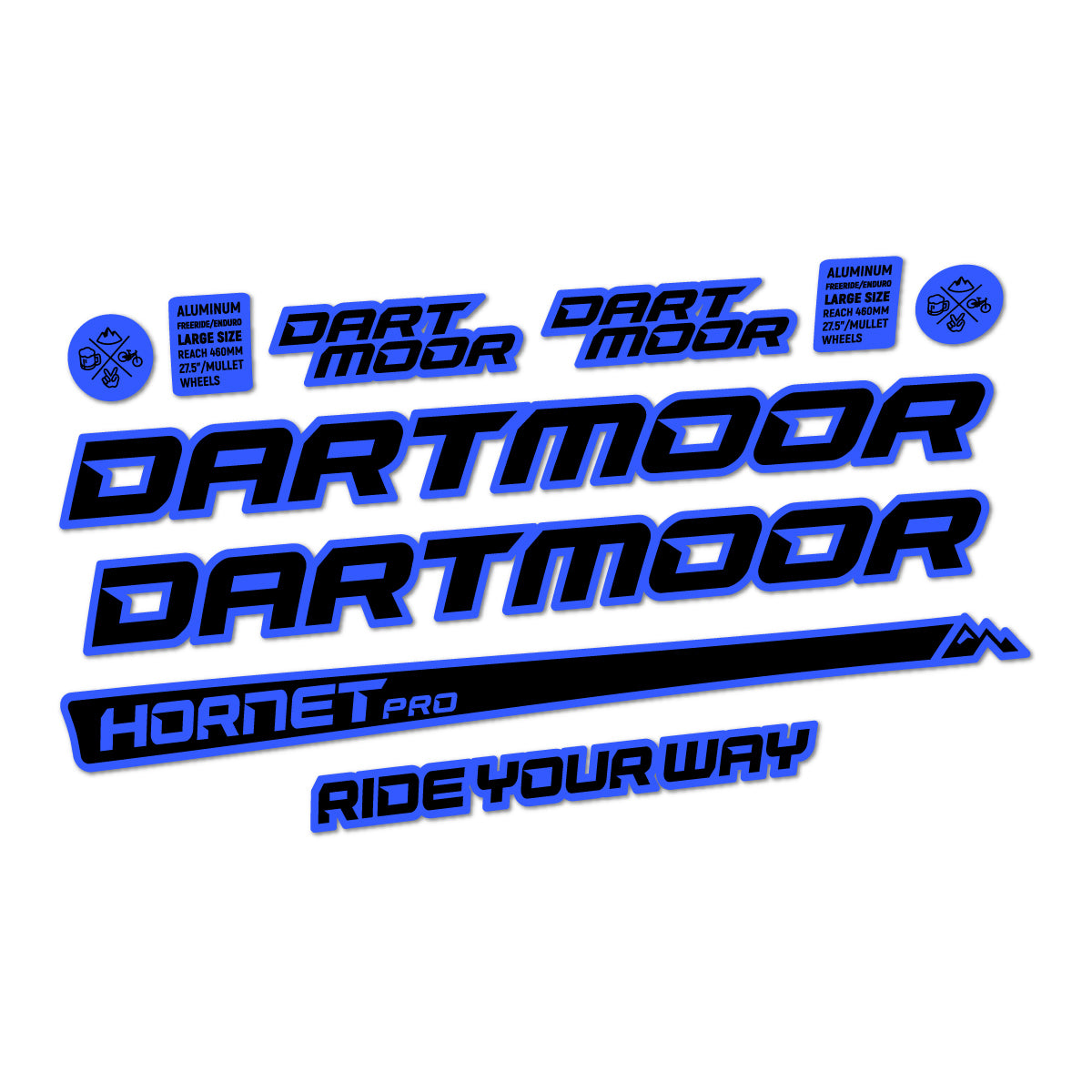 Compatible Stickers for Dartmoor Hornet Pro 2022-2026, Frame vinyl decals - Medium Blue