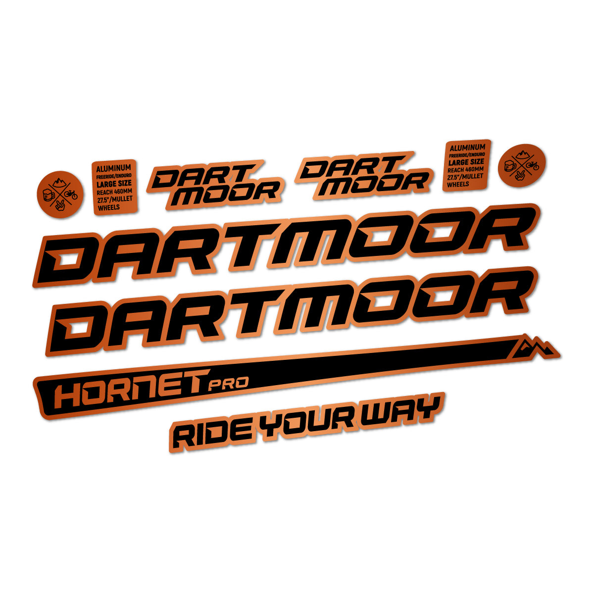Compatible Stickers for Dartmoor Hornet Pro 2022-2026, Frame vinyl decals - Bronze