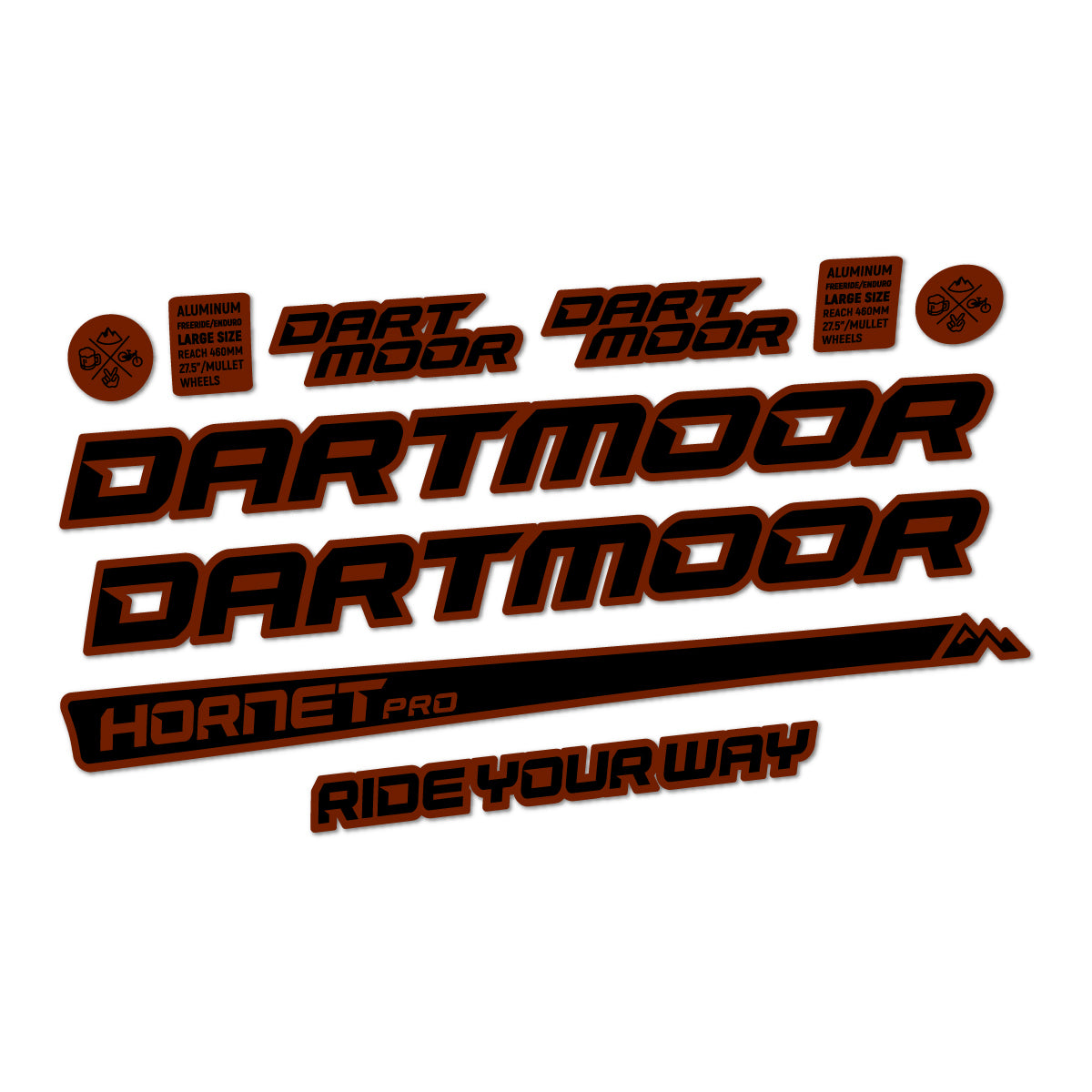 Compatible Stickers for Dartmoor Hornet Pro 2022-2026, Frame vinyl decals - Brown