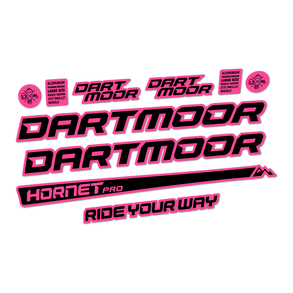 Compatible Stickers for Dartmoor Hornet Pro 2022-2026, Frame vinyl decals - Bubblegum Pink
