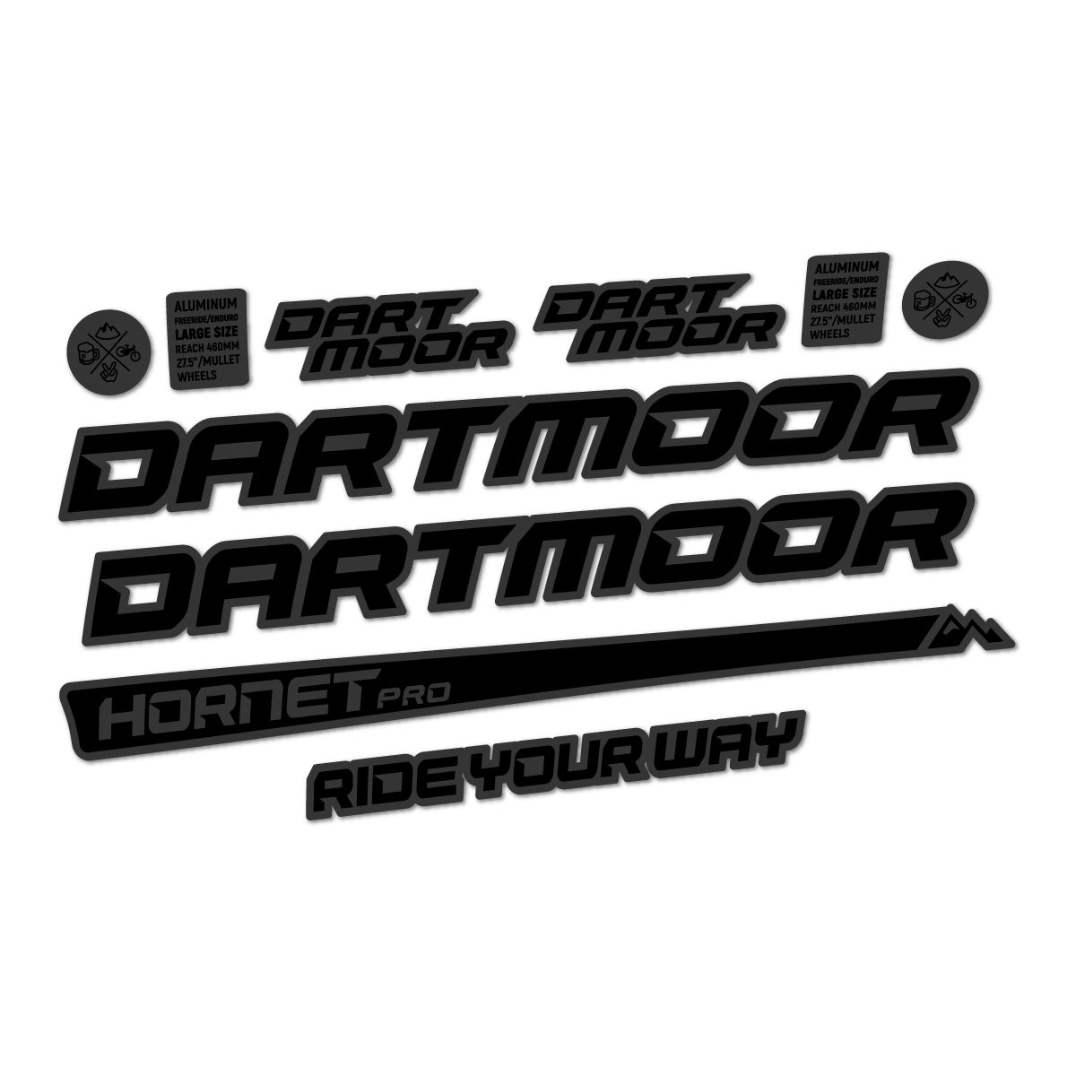 Compatible Stickers for Dartmoor Hornet Pro 2022-2026, Frame vinyl decals - Very Dark Grey