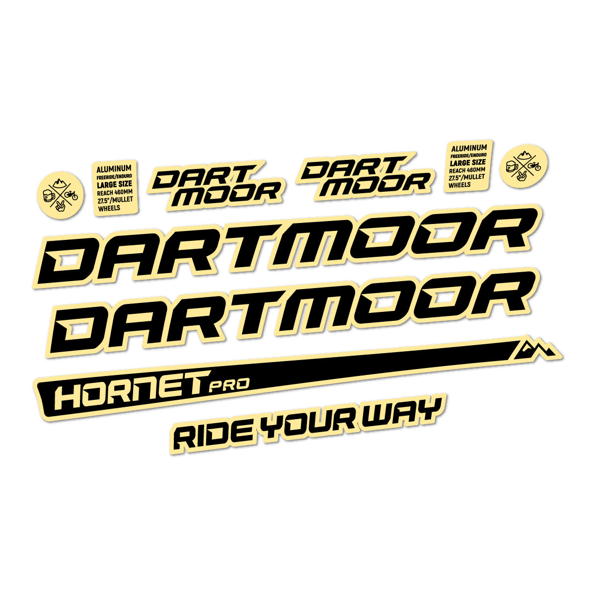 Compatible Stickers for Dartmoor Hornet Pro 2022-2026, Frame vinyl decals - Cream