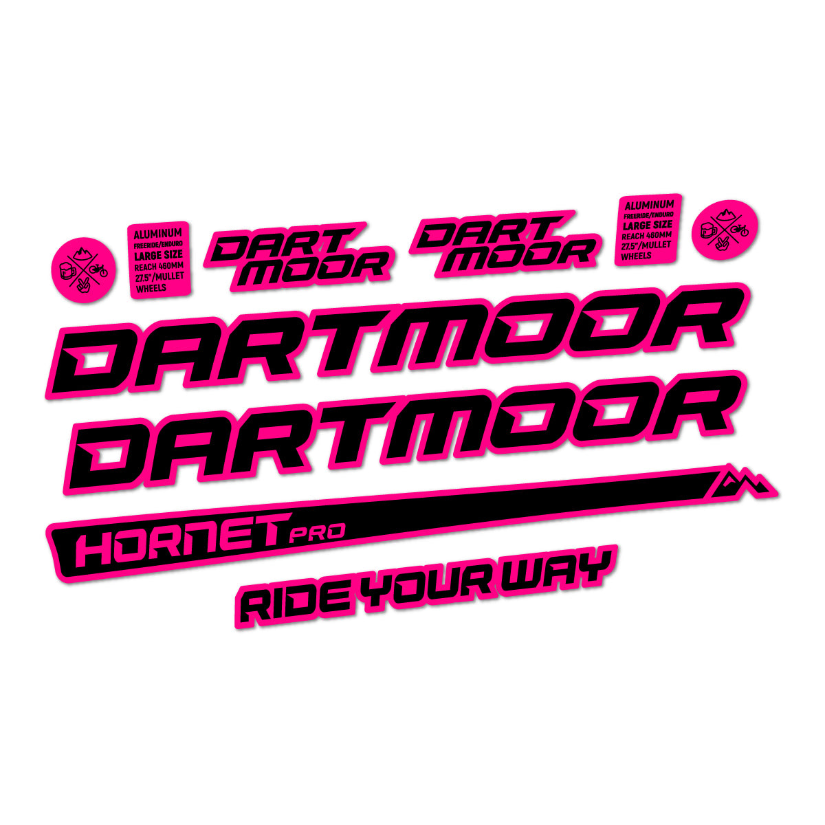 Compatible Stickers for Dartmoor Hornet Pro 2022-2026, Frame vinyl decals - Fuchsia