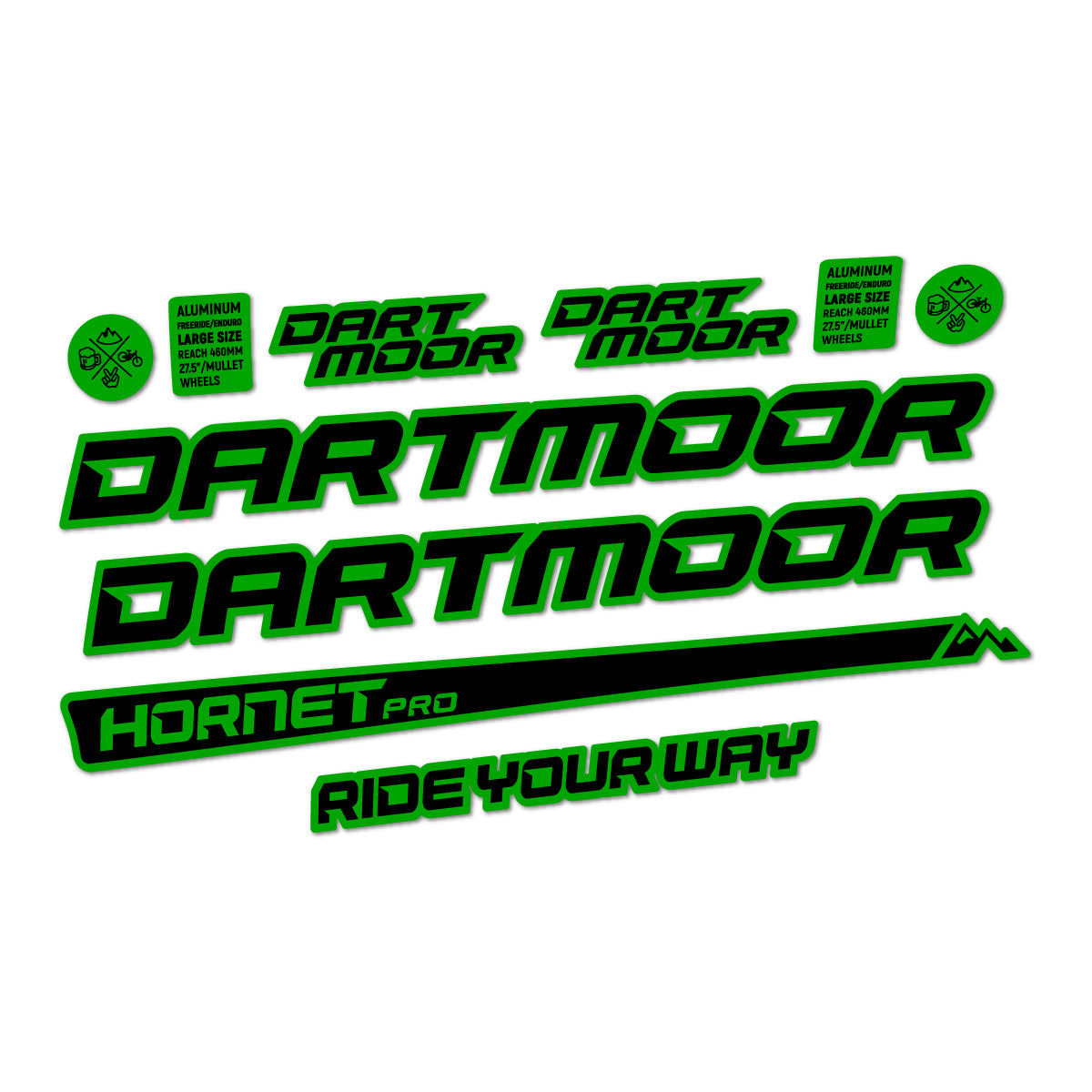 Compatible Stickers for Dartmoor Hornet Pro 2022-2026, Frame vinyl decals - Green