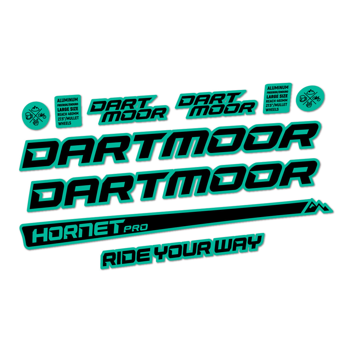 Compatible Stickers for Dartmoor Hornet Pro 2022-2026, Frame vinyl decals - Green Turquoise