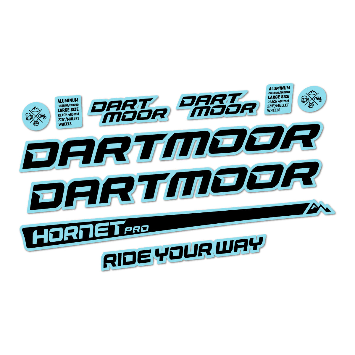 Compatible Stickers for Dartmoor Hornet Pro 2022-2026, Frame vinyl decals - Sky Blue