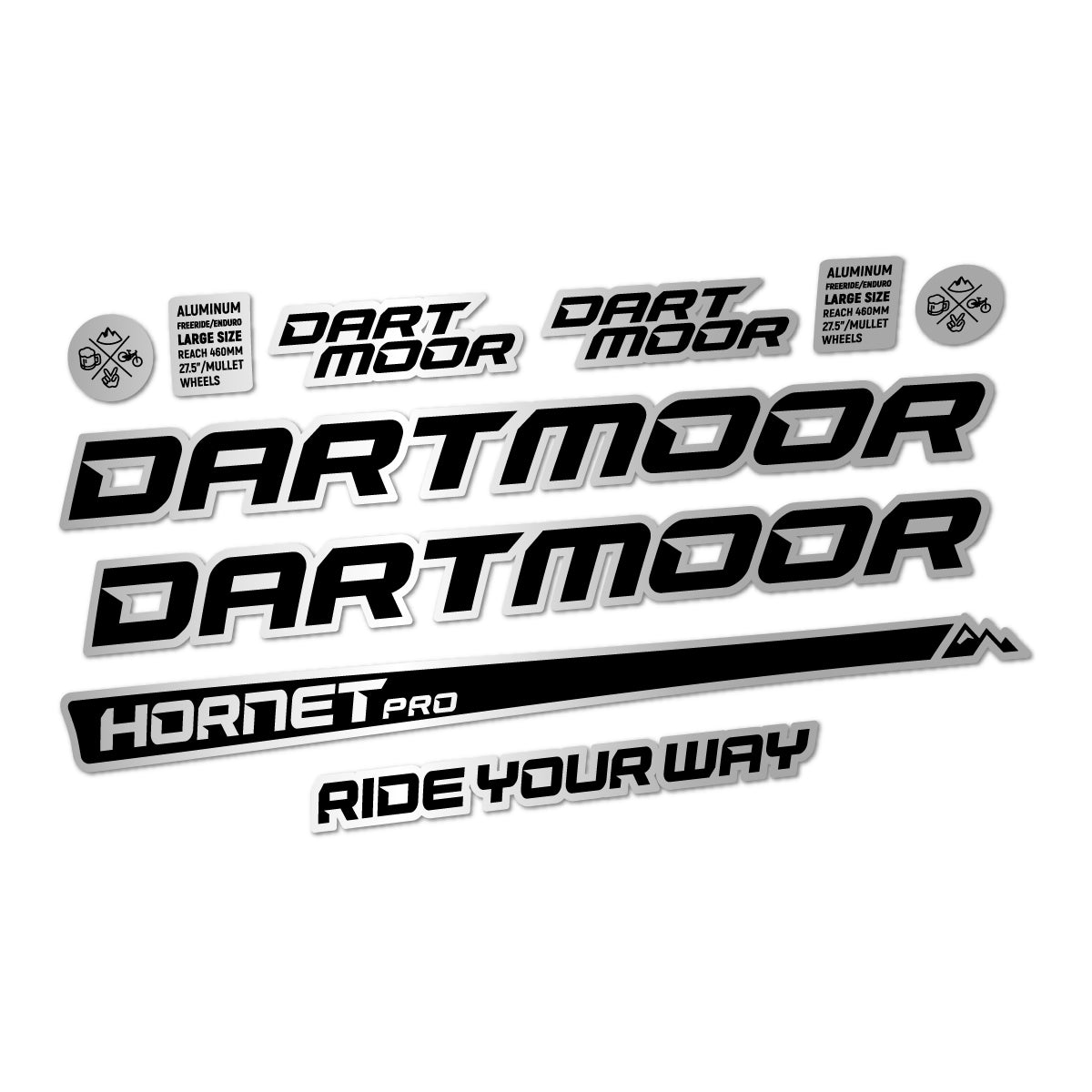 Compatible Stickers for Dartmoor Hornet Pro 2022-2026, Frame vinyl decals - Light Silver