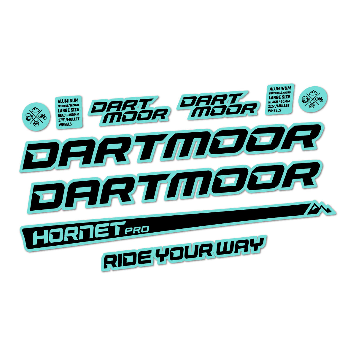 Compatible Stickers for Dartmoor Hornet Pro 2022-2026, Frame vinyl decals - Blue Green
