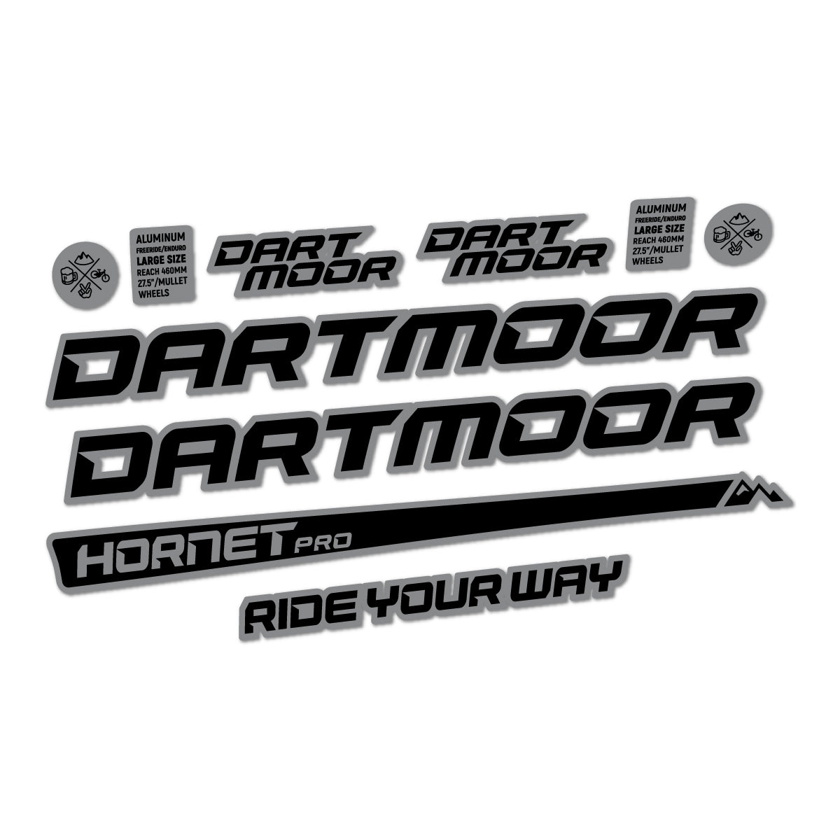 Compatible Stickers for Dartmoor Hornet Pro 2022-2026, Frame vinyl decals - Traffic Grey