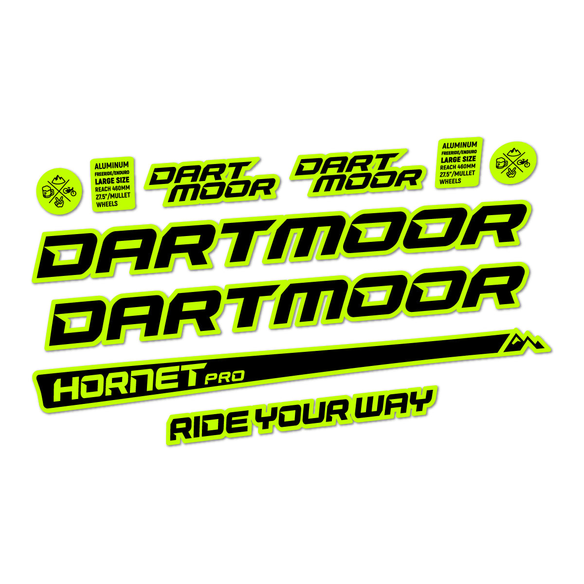 Compatible Stickers for Dartmoor Hornet Pro 2022-2026, Frame vinyl decals - Lime Neon
