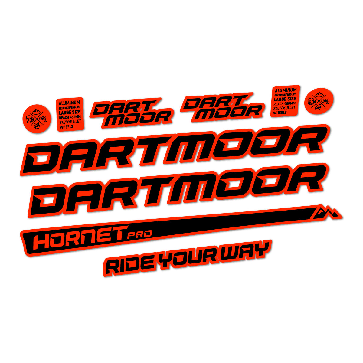 Compatible Stickers for Dartmoor Hornet Pro 2022-2026, Frame vinyl decals - Neon Red