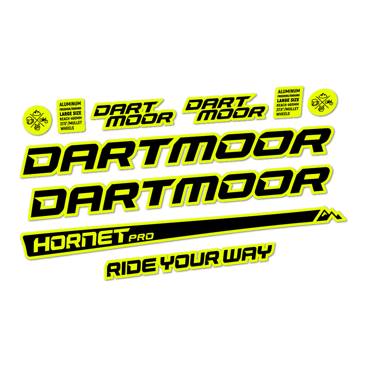 Compatible Stickers for Dartmoor Hornet Pro 2022-2026, Frame vinyl decals - Neon Yellow