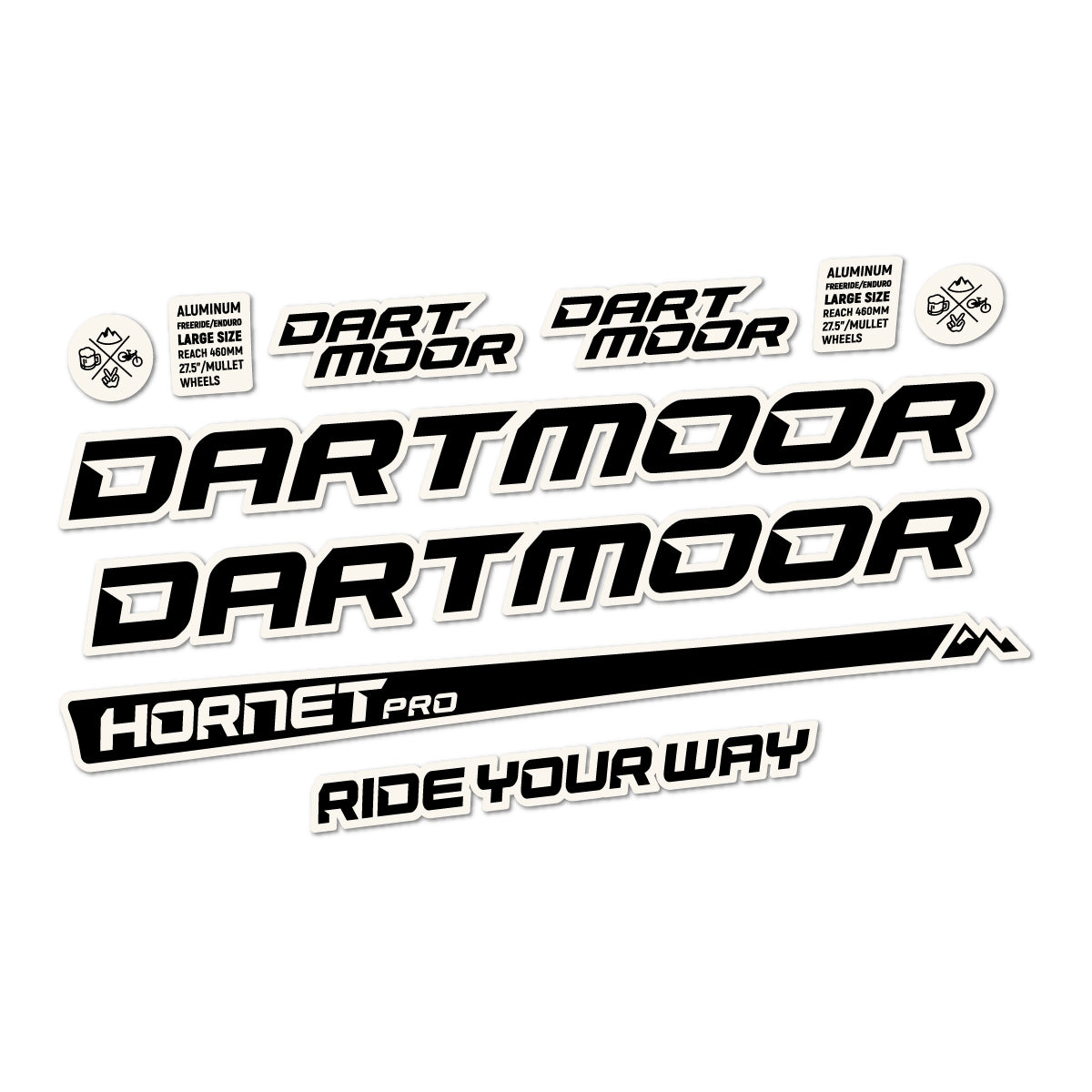 Compatible Stickers for Dartmoor Hornet Pro 2022-2026, Frame vinyl decals - Bone White