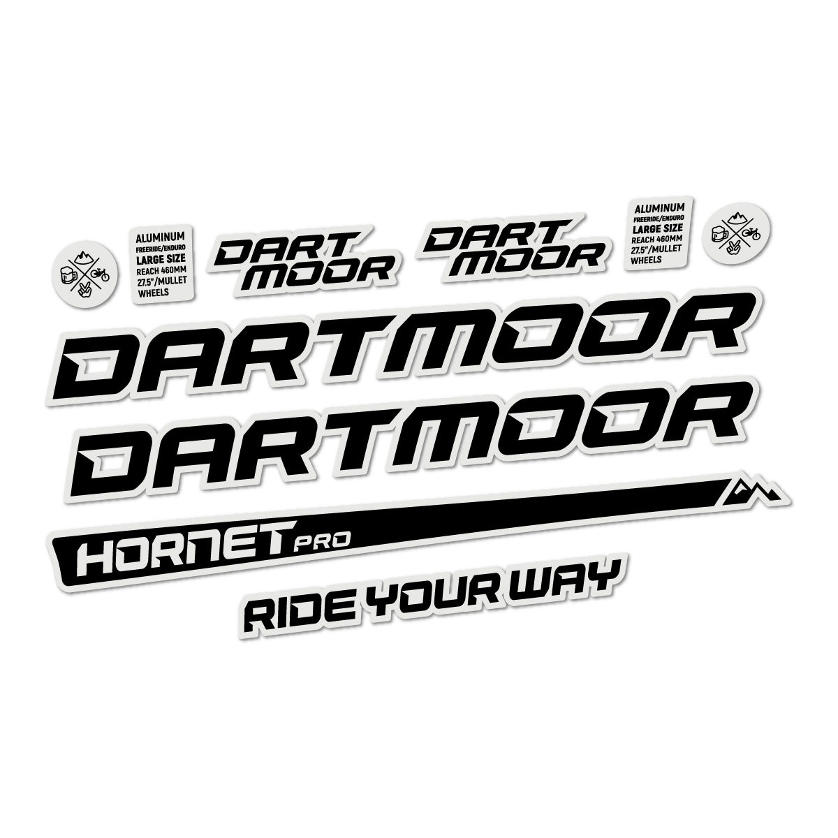 Compatible Stickers for Dartmoor Hornet Pro 2022-2026, Frame vinyl decals - Pearl Grey