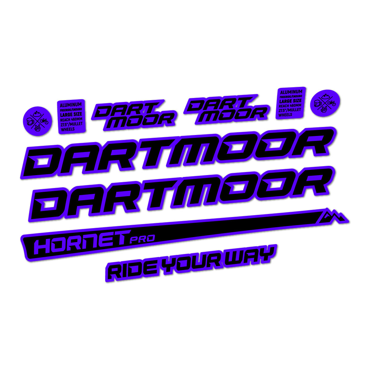 Compatible Stickers for Dartmoor Hornet Pro 2022-2026, Frame vinyl decals - Reflex Blue