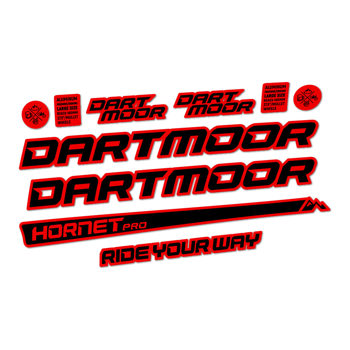 Compatible Stickers for Dartmoor Hornet Pro 2022-2026, Frame vinyl decals - Red