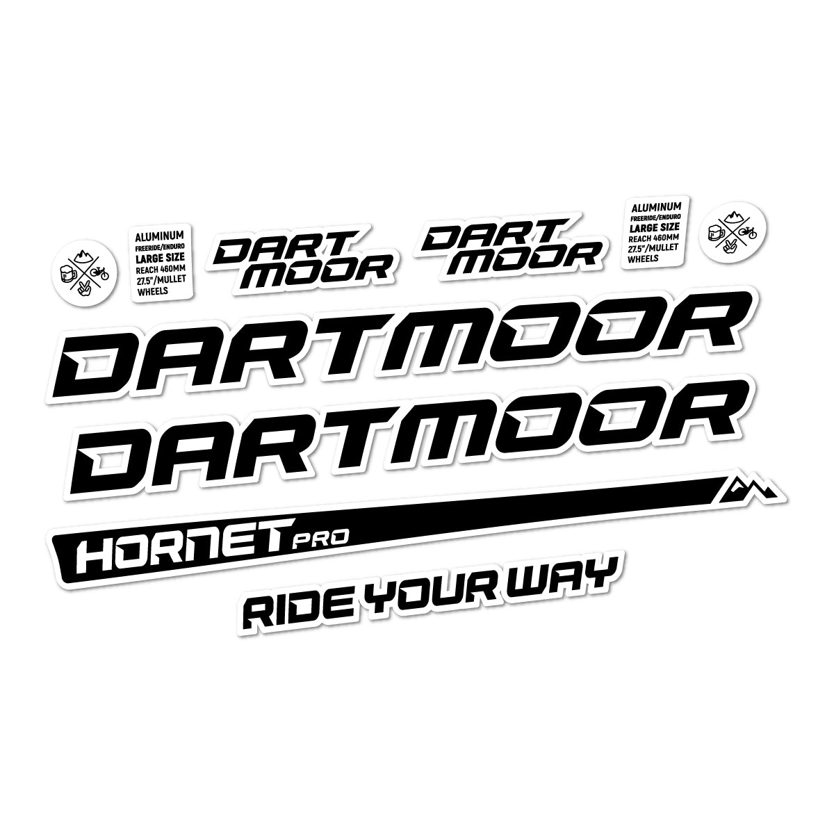 Compatible Stickers for Dartmoor Hornet Pro 2022-2026, Frame vinyl decals - White