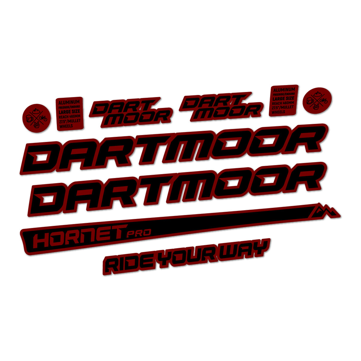 Compatible Stickers for Dartmoor Hornet Pro 2022-2026, Frame vinyl decals - Very Dark Red
