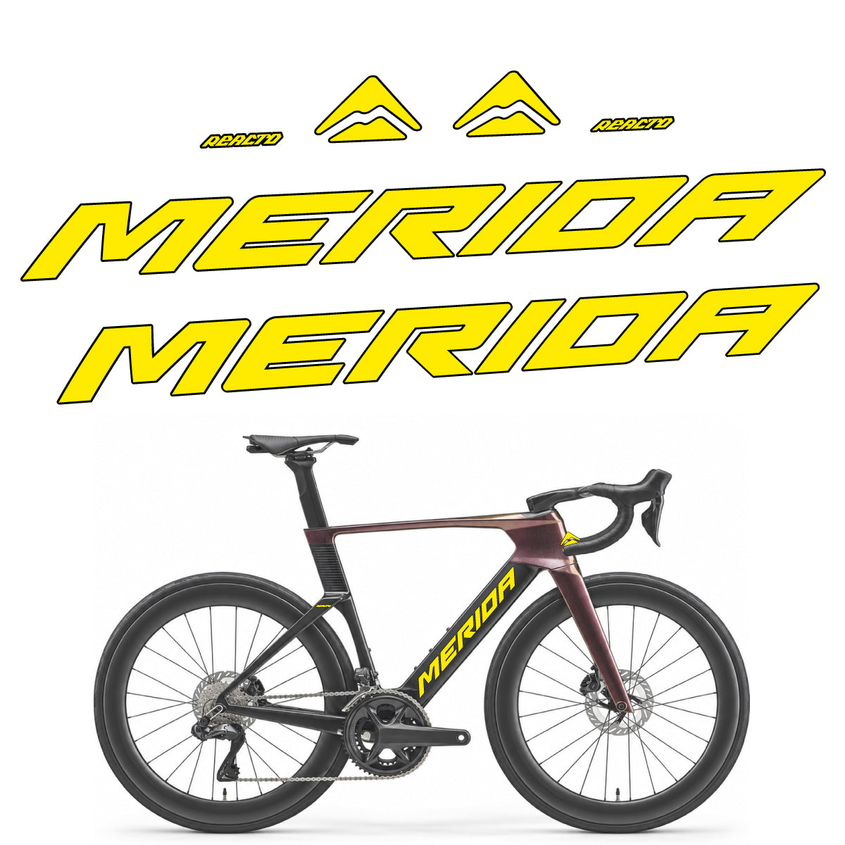 Compatible Stickers for Merida Reacto 8000 2027, Frame vinyl decals - Yellow