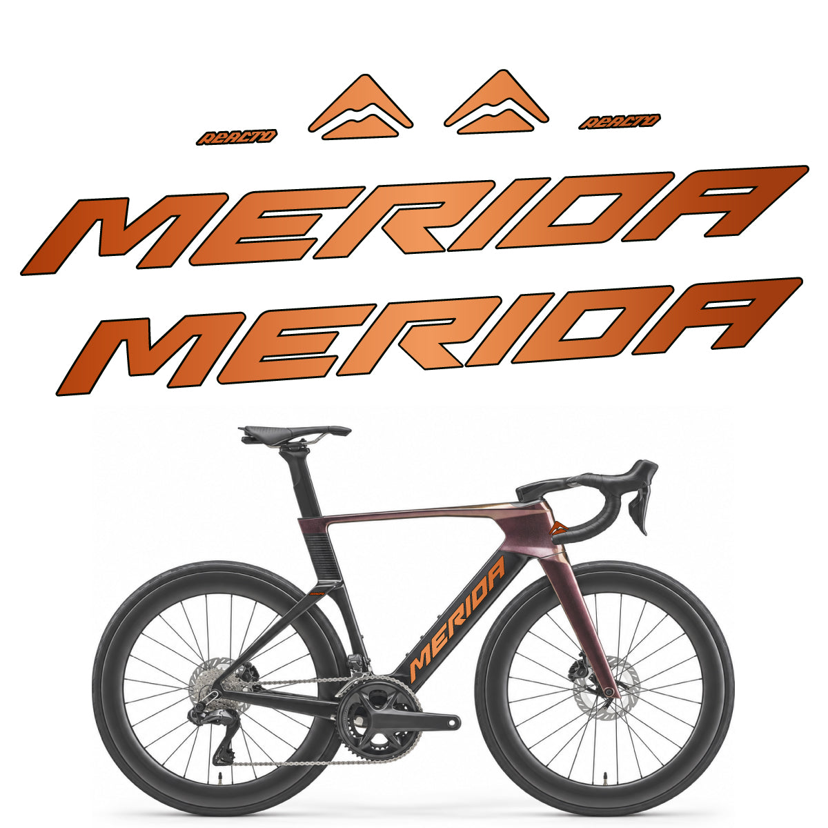 Compatible Stickers for Merida Reacto 8000 2027, Frame vinyl decals - Bronze