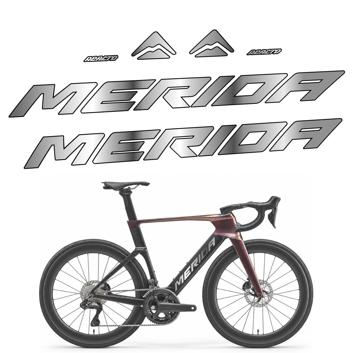 Compatible Stickers for Merida Reacto 8000 2027, Frame vinyl decals - Chrome Silver