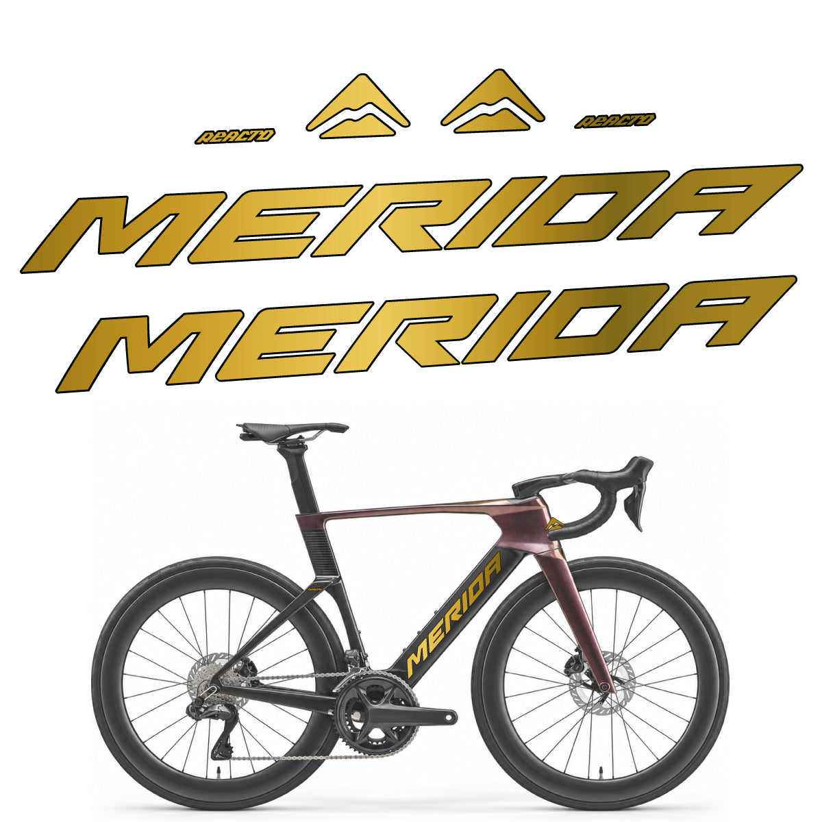 Compatible Stickers for Merida Reacto 8000 2027, Frame vinyl decals - Gold