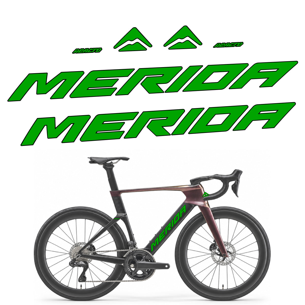 Compatible Stickers for Merida Reacto 8000 2027, Frame vinyl decals - Green