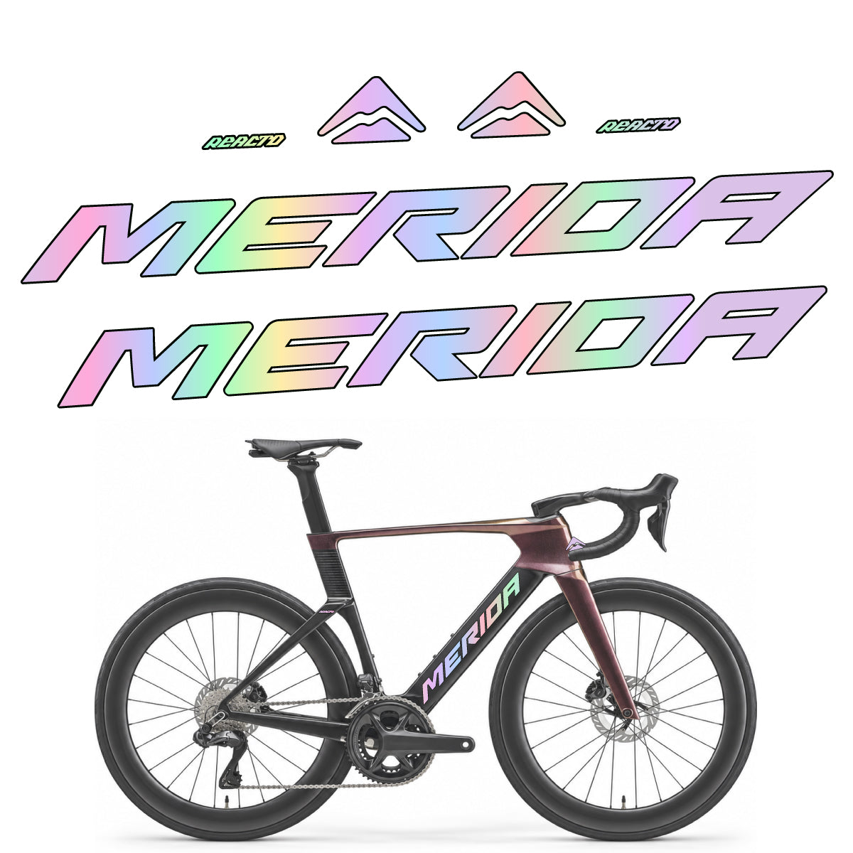 Compatible Stickers for Merida Reacto 8000 2027, Frame vinyl decals - Hollographic