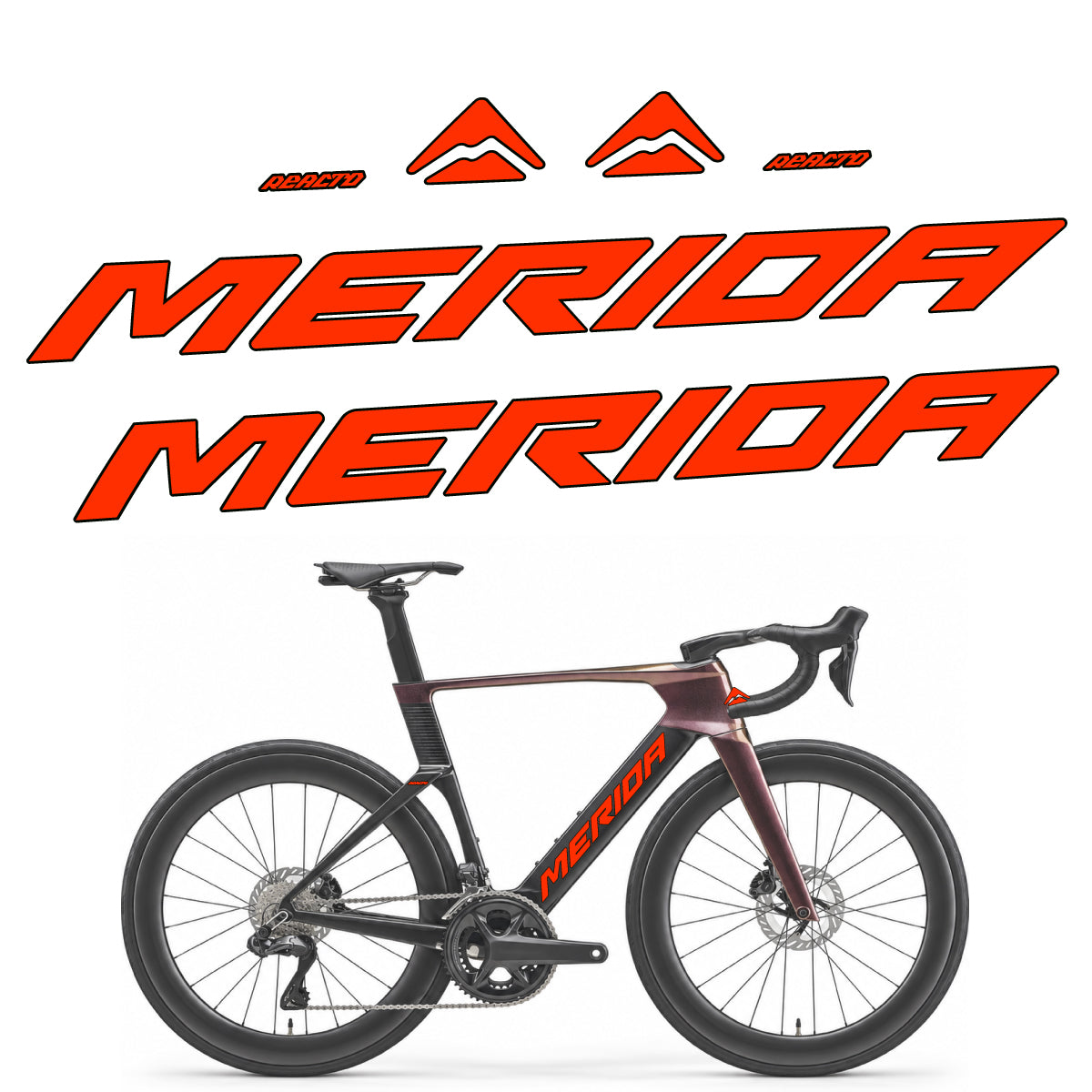 Compatible Stickers for Merida Reacto 8000 2027, Frame vinyl decals - Luminous Orange