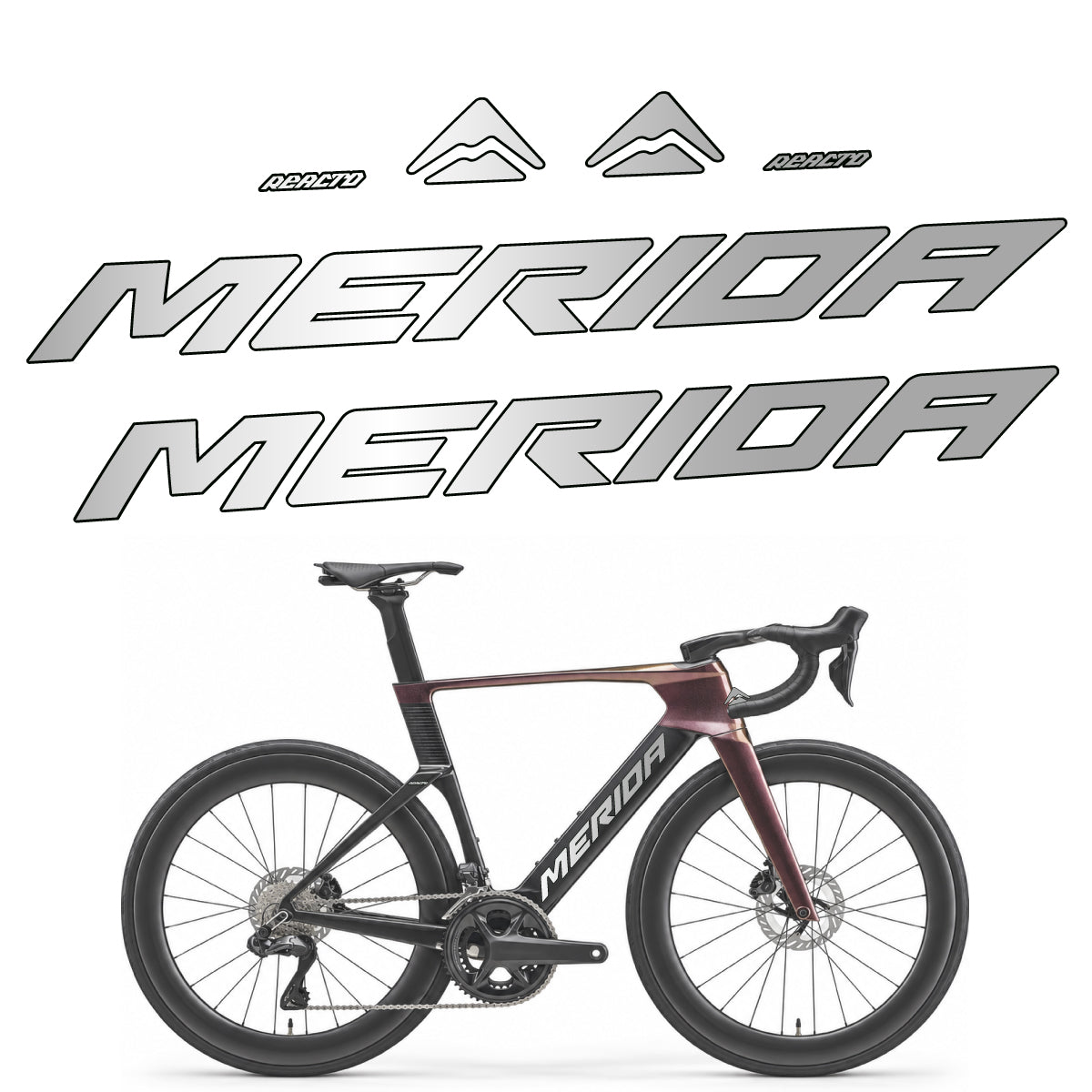 Compatible Stickers for Merida Reacto 8000 2027, Frame vinyl decals - Light Silver