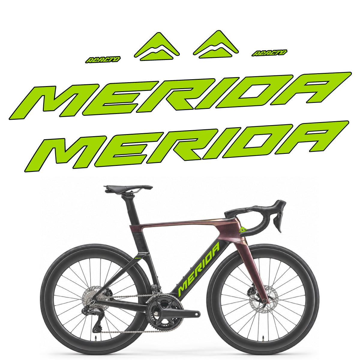 Compatible Stickers for Merida Reacto 8000 2027, Frame vinyl decals - Lime Green