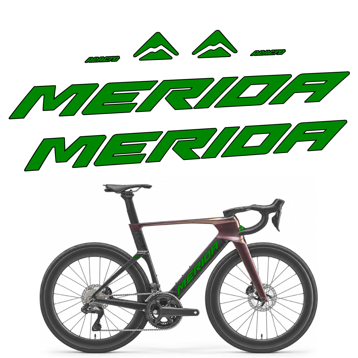 Compatible Stickers for Merida Reacto 8000 2027, Frame vinyl decals - Medium Green
