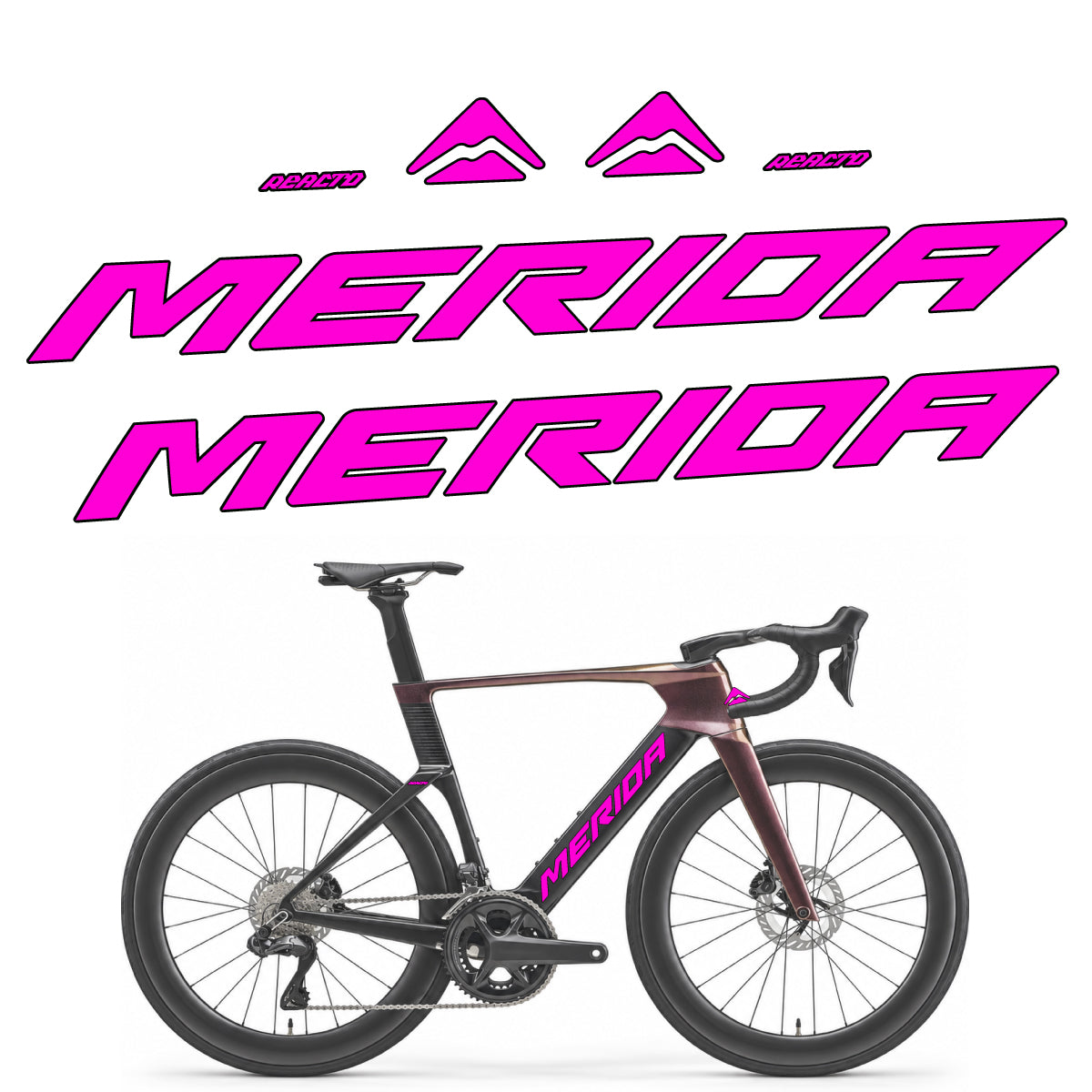 Compatible Stickers for Merida Reacto 8000 2027, Frame vinyl decals - Fuchsia Neon