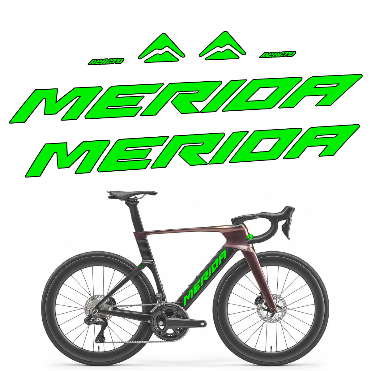 Compatible Stickers for Merida Reacto 8000 2027, Frame vinyl decals - Neon Green